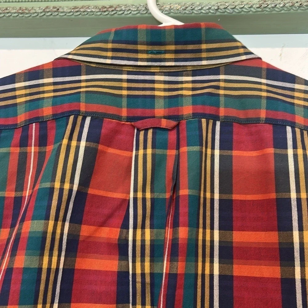 J. Crew Red oarsman vintage plaid Button Down Shirt men’s large red green yellow
